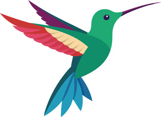 Obraz premium Beautiful hummingbird flying close-up, colorful bird in nature, fast wings, tiny exotic wildlife, vibrant feathers, isolated on white background, macro shot of hummingbird in motion