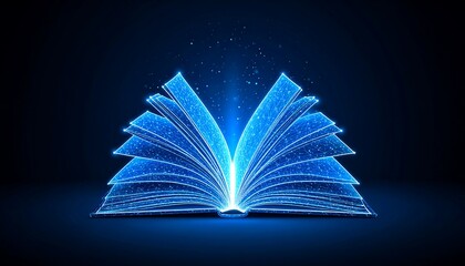 Open book glowing blue light