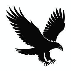 Obraz premium Black Eagle Silhouette with Wings Spread in Flight on White Background