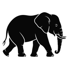 Obraz premium Black Elephant Silhouette Walking on White Background
