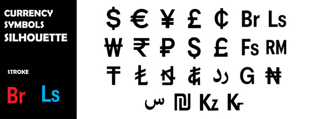 Currency Symbols Silhouette Vector Set – Finance, Global Economy and Banking Icons