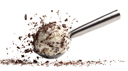 Stracciatella Ice Cream Scoop with Visible Chocolate Chips – Transparent Background PNG Available
