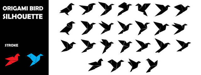 Origami Bird Silhouette Vector Set – Art, Creativity and Paper Folding Icons