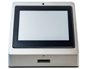 Compact digital terminal with a blank touch screen on a transparent background