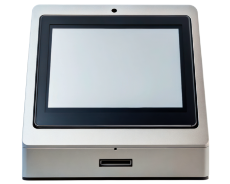 Compact digital terminal with a blank touch screen on a transparent background