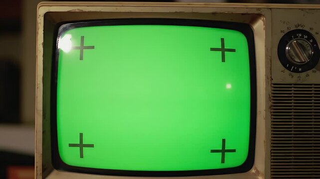 Vintage television with a green screen for adding custom content and design, creating a retro media experience for any project.