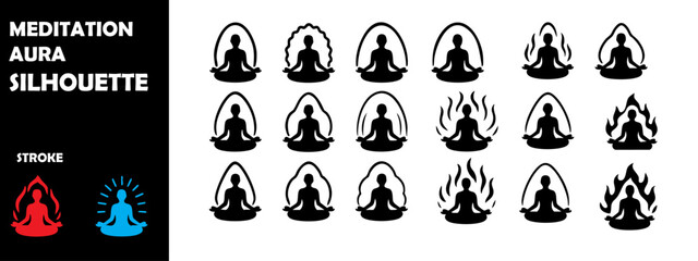Meditation Aura Silhouette Vector Set – Wellness, Peace and Spiritual Energy Icons