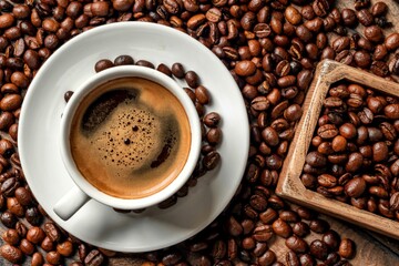 Espresso coffee bean background top view, food and drink concept