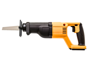 Powerful electric reciprocating saw for construction work on a transparent background
