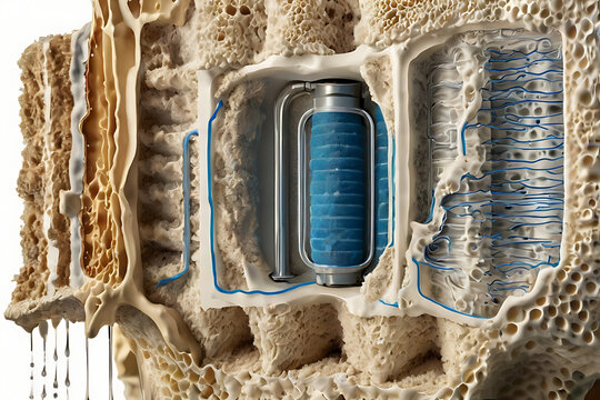 Exploded view showing filtering layers of ceramic water filter blocking bacteria