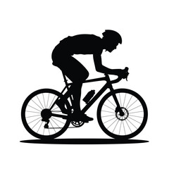Obraz premium Cyclist Riding Road Bike Silhouette on White Background