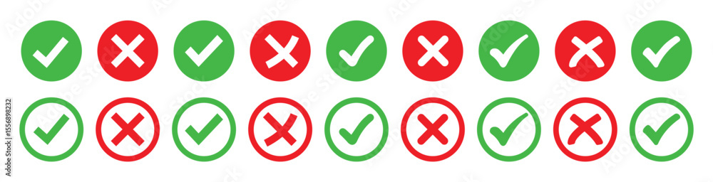 Poster set of check mark and cross mark icons. validation and refusal icon. check box icon with correct, ac