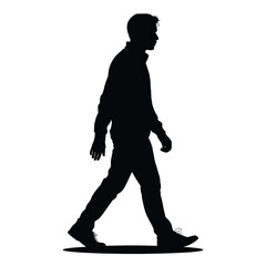 Silhouette of a Man Walking Sideways in Black on White Background