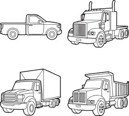 Truck Outline set vector illustration isolated On Transparent Background