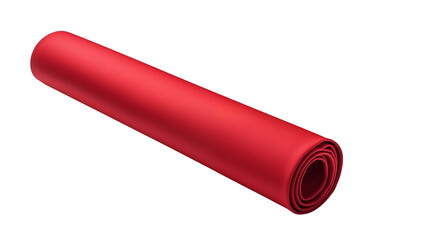 Rolled crimson yoga mat isolated on a dark backdrop, perfect for fitness and meditation.