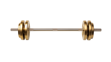Golden barbellIsolated on transparent Background  for fitness strength training.
