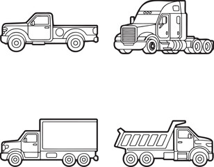 Truck Outline set vector illustration isolated On Transparent Background