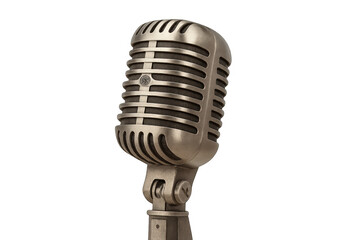 Fototapeta premium Vintage microphone resting against clean background, capturing timeless radio broadcasting era