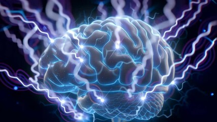 Translucent Brain Animation Translucent Brain Model Rotating with Pulsing Red Neural Activations in ...