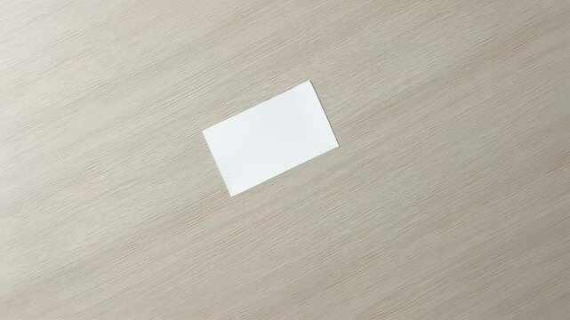 Close-Up of a Hand Holding a Blank White Card on a Light Wooden Surface for Creative Ideas
