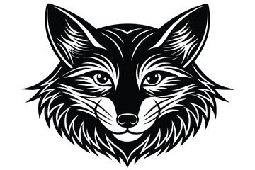 Bold monochrome fox head shows intricate linework, displaying a captivating symmetry and powerful animal presence