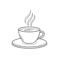 A steaming cup of coffee on a saucer simple line art
