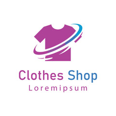 Modern Clothes Shop Logo Design – Colorful T-shirt Icon with Swoosh Element on White Background

