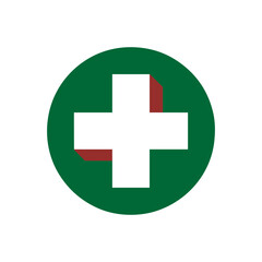 Medical Cross Symbol in Green Circle – Pharmacy Logo Icon for Healthcare and First Aid

