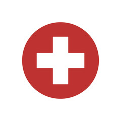Red Medical Cross Icon – Emergency Healthcare Symbol in Circle for First Aid and Hospital Use

