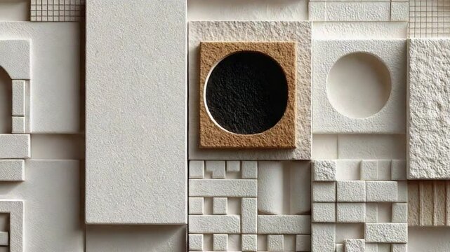 Stylish white geometric stone wall texture with circle details background for modern design