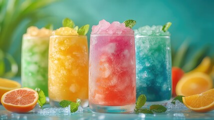 Set of Colorful Summer Slushies in Hand Cut Out, Perfect for Refreshing Beverages and Summer.
