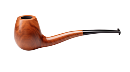 Classic smoking pipe made of briar wood with a black stem on Isolated on transparent Background 