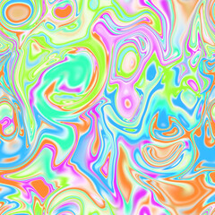 Holographic seamless pattern. The effect of flowing iridescent liquid. Psychedelic effect. Fairy tale unicorn trend background. 90s fashion.