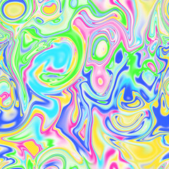 Holographic seamless pattern. The effect of flowing iridescent liquid. Psychedelic effect. Fairy tale unicorn trend background. 90s fashion.