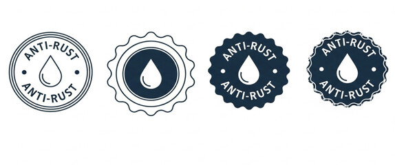 Anti-rust seal designs with water drop on white background