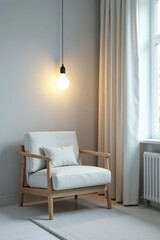 Serene Interior Design A Light-Filled Room with a Comfortable Armchair and Simple Pendant Light