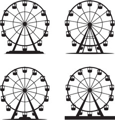 Ferris wheel silhouette set vector illustration isolated On Transparent Background