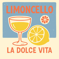 Limon Cello La Dolce Vita Citrus Vector Art, Orange Lemon Summer Print Design, Italian Food Fashion Graphics for Women's T-Shirts © Retropix