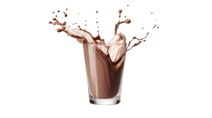Chocolate splash in a glass shows delicious beverage Isolated on transparent Background 