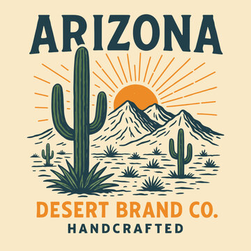 Arizona cactus line vector design, desert vibes artwork, national park t-shirt print with floral elements