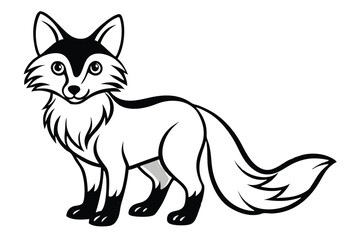 Contoured fox stands alert, its bushy tail contrasting against the stark white background