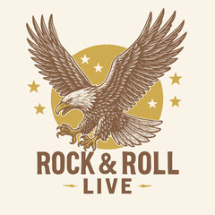 Vintage Eagle Wing Vector Artwork - Rock and Roll Logo Design for T-Shirts & Apparel - Bold Americana Patriotic Symbol with Edgy Retro Aesthetic
