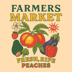 Organic Food Vector Vintage Graphic, Women's Grunge T-Shirt Design, Retro Typographic Slogan Print, Farmers Market Art, Summer Fruit Vibes Illustration