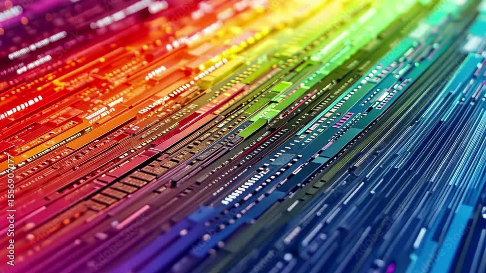 Poster Colorful seamless digital binary code render creating vibrant patterns and textures, Colorful digital binary code 3D render seamless