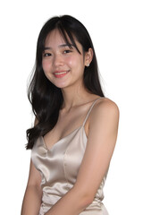 portrait of a young woman in dress on transparent background