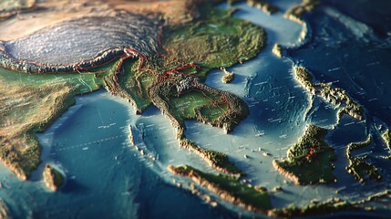 Southeast Asia Topography Map Terrain Relief Model South China Sea Vietnam Thailand Malaysia