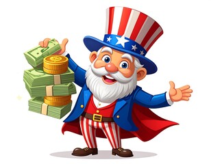 Cartoon Uncle Sam holding money