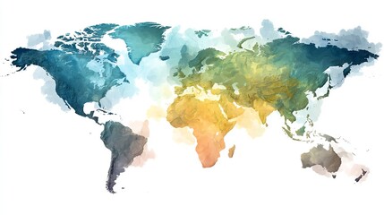 Watercolor World Map Artistic Illustration Global Concept Earth Geography Travel Global Design Art