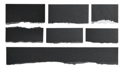 Ripped or torn black paper blending isolated on white or transparent png
