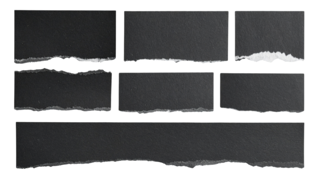 Ripped or torn black paper blending isolated on white or transparent png